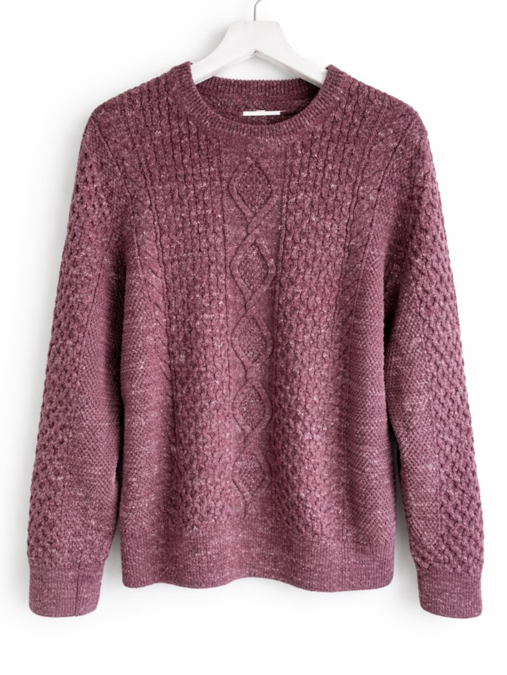 GAP Marled Cable Knit Crewneck Sweater in Mauve